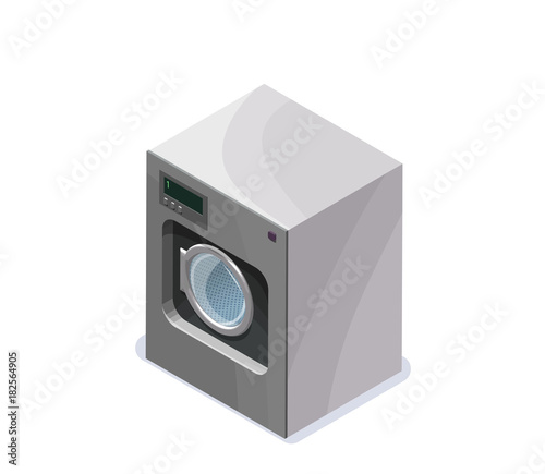 Washing machine isometric 3d vector illustration, laundry or dry cleaners appliance, isolated icon