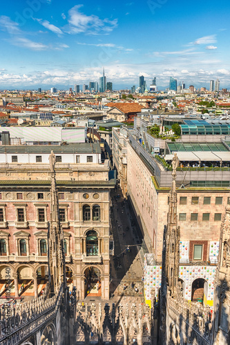 Aerial view from the roof of the Cathedral, Milan, Italy
