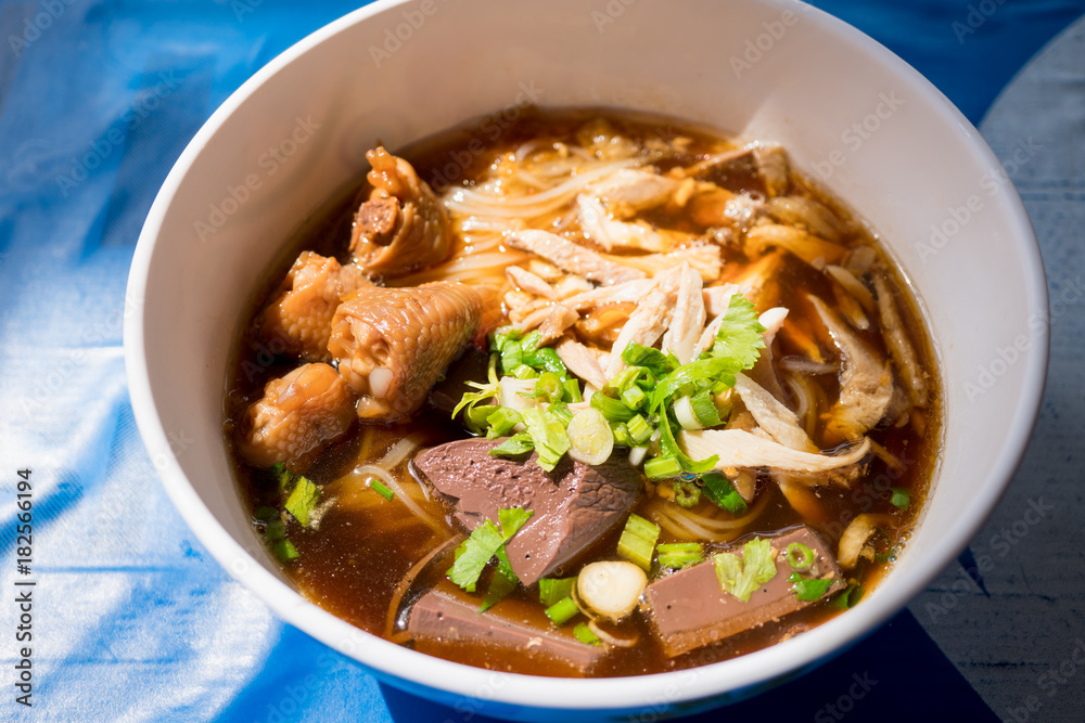 Chicken noodles soup, Thai style famous street food Chicken noodles soup, Thai style famous street food