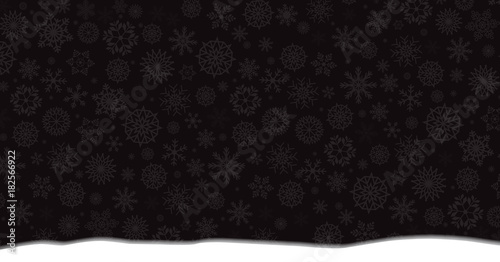 Winter banner with falling silver snowflakes and snowdrift on bl