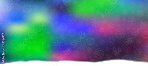 festive banner with fallen snowflakes and snowdrift on  bokeh ba