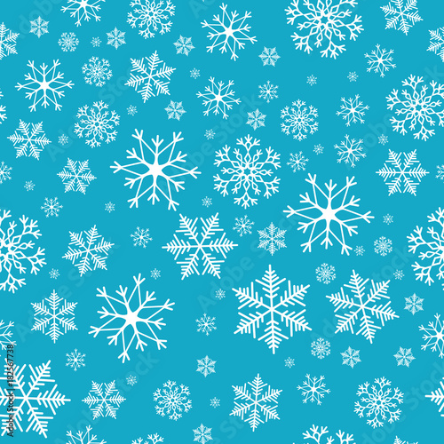 Snowflakes seamless pattern. Snow falls background. Symbol winter  Merry Christmas holiday  Happy New Year celebration Vector illustration