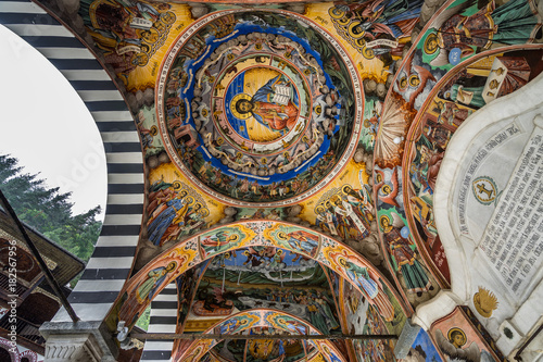 Fresco of Jesus Christ on the ceiling of outer corridor of RIla Monastery, Bulgaria photo