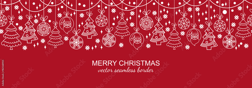 White seamless snowflake header isolated on red background, Christmas ...