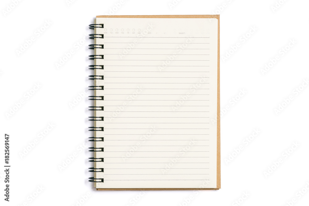 Open blank notebook isolated on white background - obrazy, fototapety, plakaty 