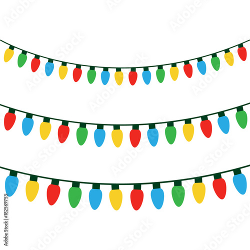 Christmas colorful lights on string. Colorful xmas light bulbs vector graphic illustration.