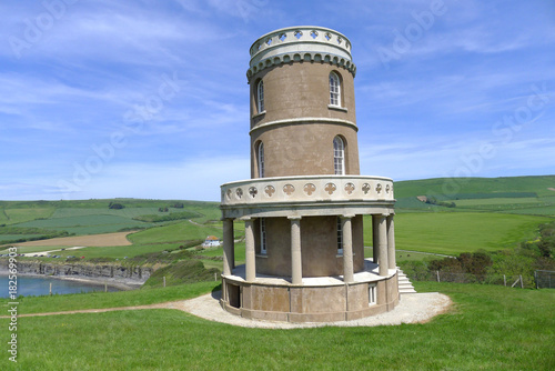 Beautiful tower on grass hill Cornwall, South England photo
