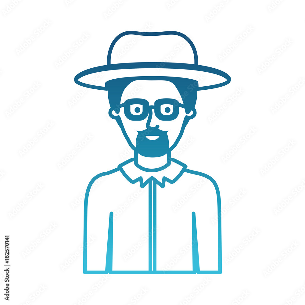 man half body with hat and glasses and shirt with short hair and goatee beard in degraded blue silhouette vector illustration man half body with hat and glasses and shirt with short hair and goatee beard in degraded blue silhouette vector illustration