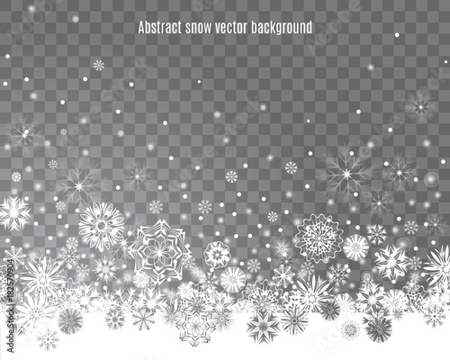 Falling snow on a transparent background. Abstract snow background for your Merry Christmas and Happy New Year design. Vector illustration