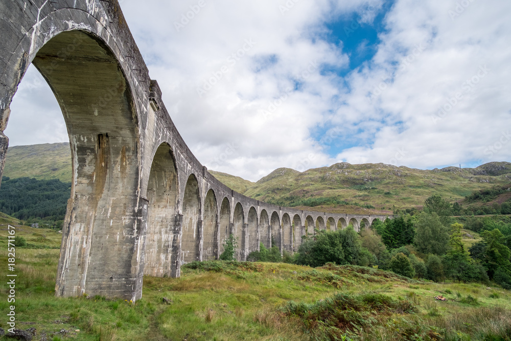 Glenfinnan Viaduct, a railway viaduct on the West Highland Line in Glenfinnan, Inverness-shire, Scotland.