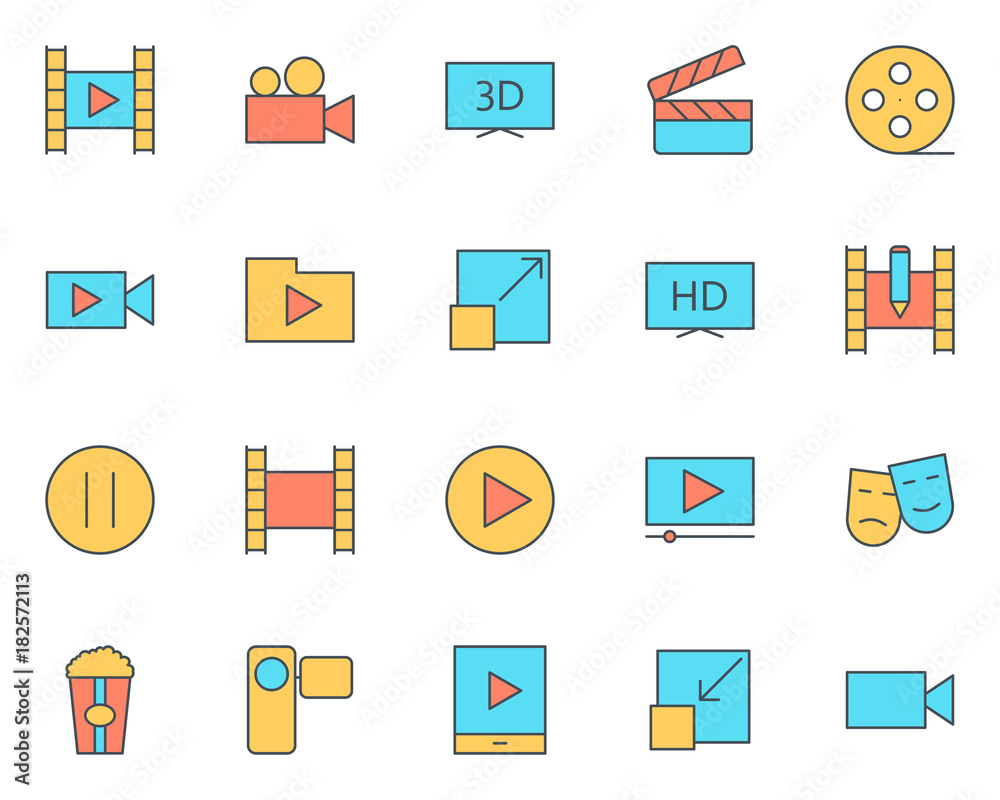 Video thin line icons set. Vector pictograms