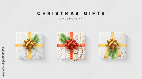 Christmas collection of gift box with bow and ribbon