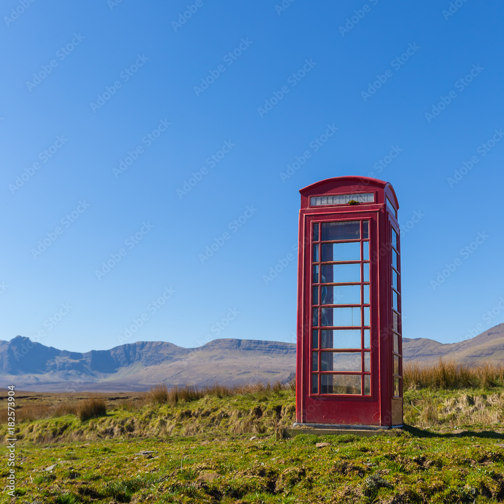 Red telephone box at a remote location on the Isle of Skye Red telephone box at a remote location on the Isle of Skye