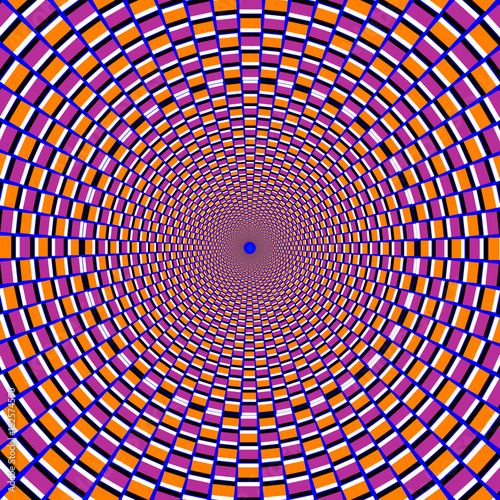 Spiral swirling circle pattern in pink, blue and orange - optical illusion