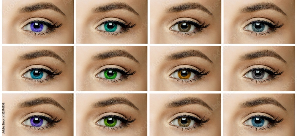 Set Collage Different Types Of Color Contact Lenses Shades Of Green