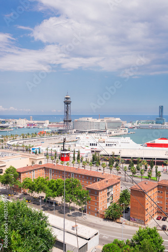 Cityscape of Barcelona city with port Vell, Spain photo