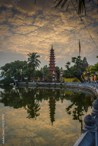 The Trấn Quốc Pagoda, in the peaceful location of west lake, in Hanoi, Vietnam