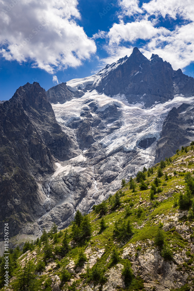 The Meije Glacier and the Glacier du Tabuchet in Summer. Ecrins National Park, Soutern French Alps, France