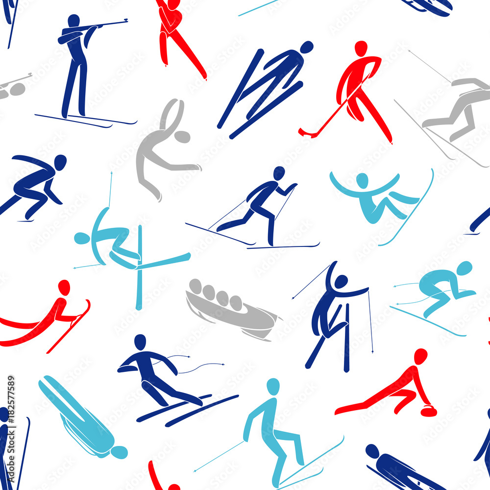 Seamles abstract background pattern Winter sport games Silhouette people activities