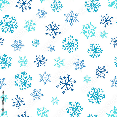 Snowflakes seamless pattern. Snow falls background. Symbol winter, Merry Christmas holiday, Happy New Year celebration Vector illustration © Aygun