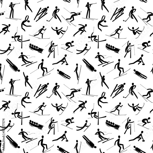 Seamles abstract background pattern Winter sport games Silhouette people activities