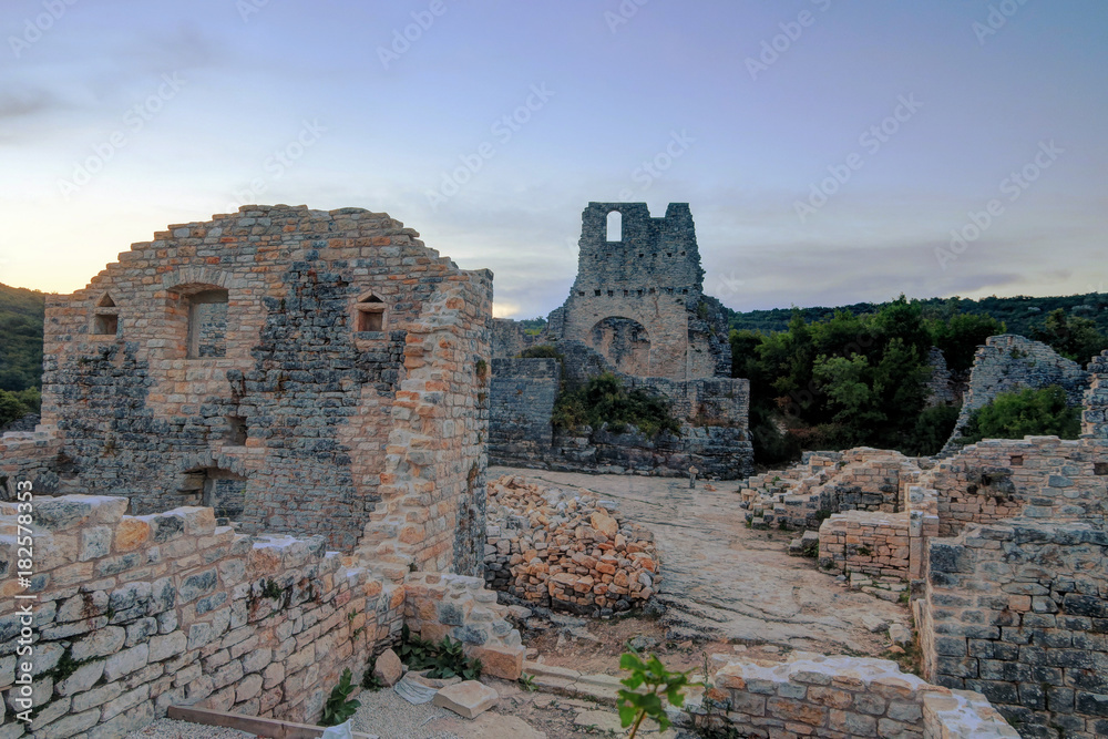 Abandoned Dvigrad Castle of Istria in Croatia, at dusk