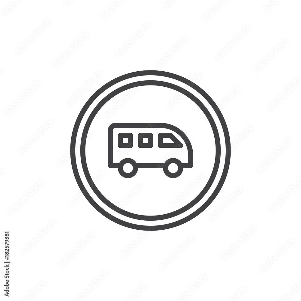 Bus stop line icon, outline vector sign, linear style pictogram isolated on white. School bus traffic sign symbol, logo illustration. Editable stroke