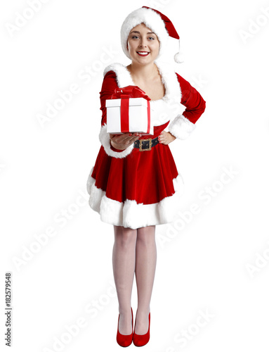 Santa claus woman on white background 