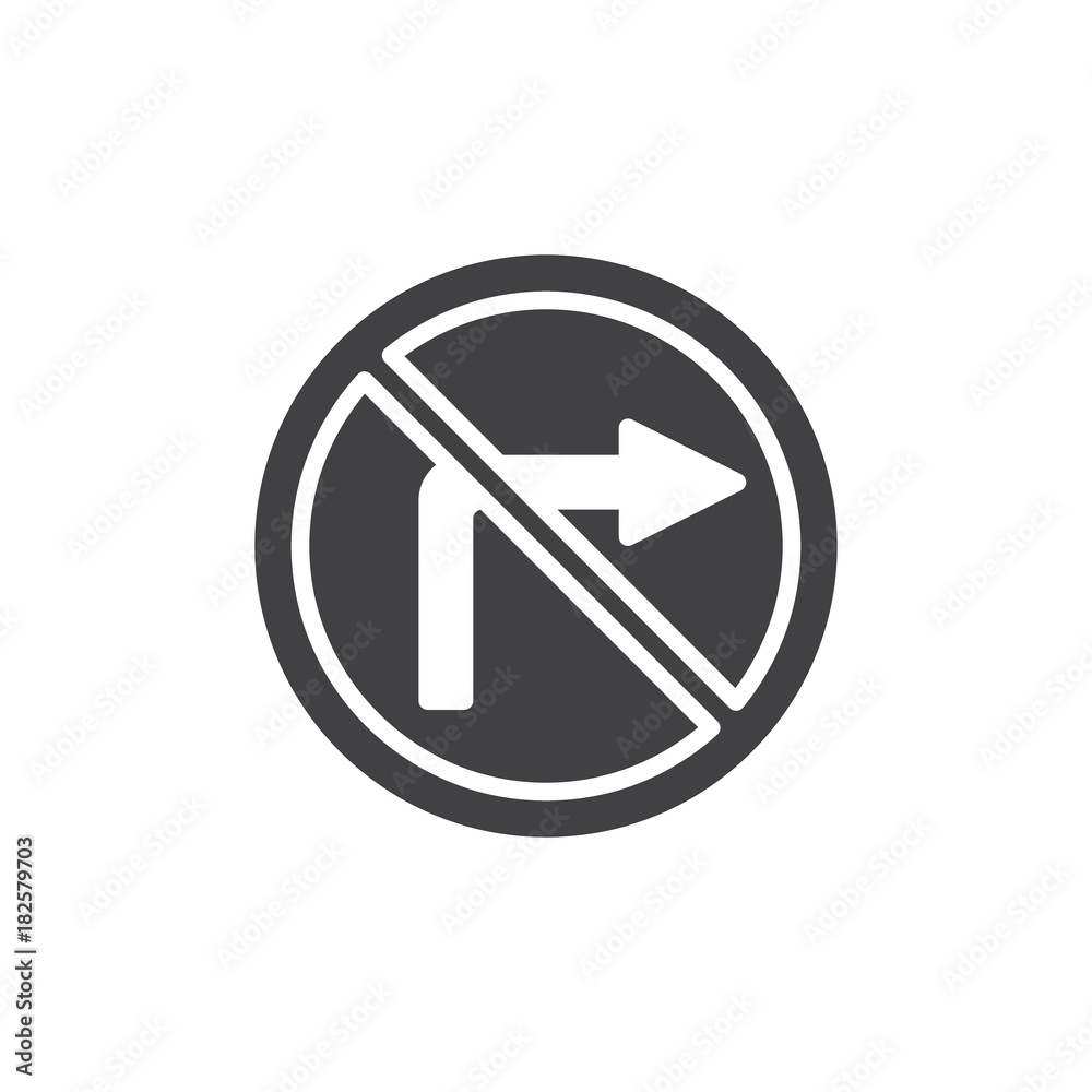 No turn right road icon vector, filled flat sign, solid pictogram isolated on white. Do not turn right traffic sign symbol, logo illustration. No turn right road icon vector, filled flat sign, solid pictogram isolated on white. Do not turn right traffic sign symbol, logo illustration.