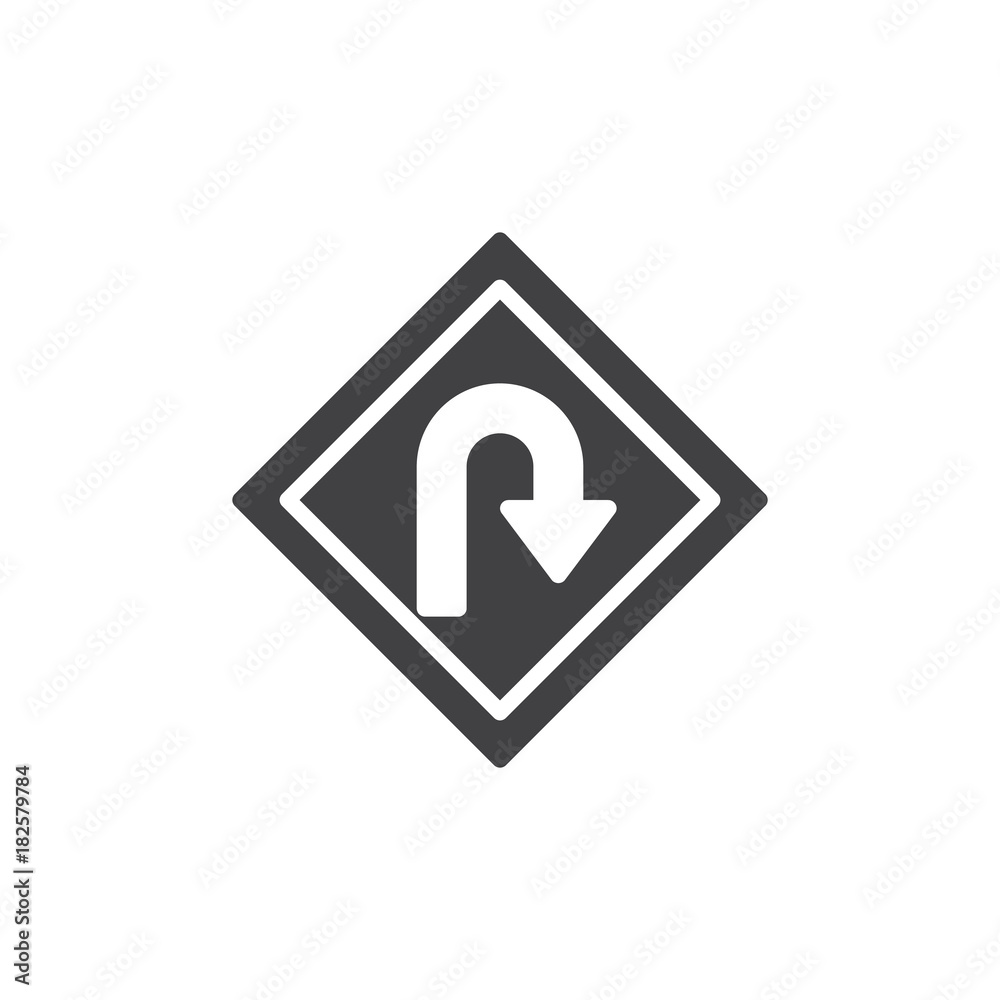 U-Turn road sign icon vector, filled flat sign, solid pictogram isolated on white. Symbol, logo illustration. U-Turn road sign icon vector, filled flat sign, solid pictogram isolated on white. Symbol, logo illustration.