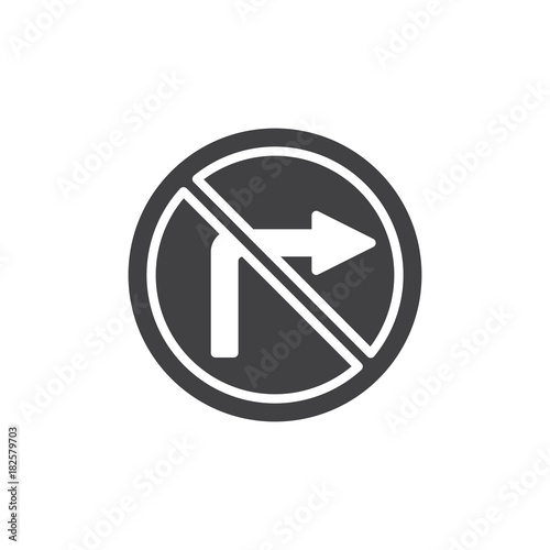 No turn right road icon vector, filled flat sign, solid pictogram isolated on white. Do not turn right traffic sign symbol, logo illustration.