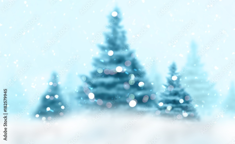 Christmas background fir-trees with decoration and snow        