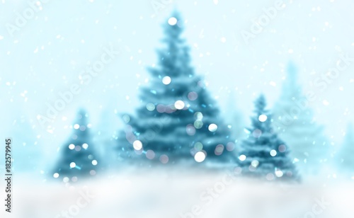 Christmas background fir-trees with decoration and snow         © oliay