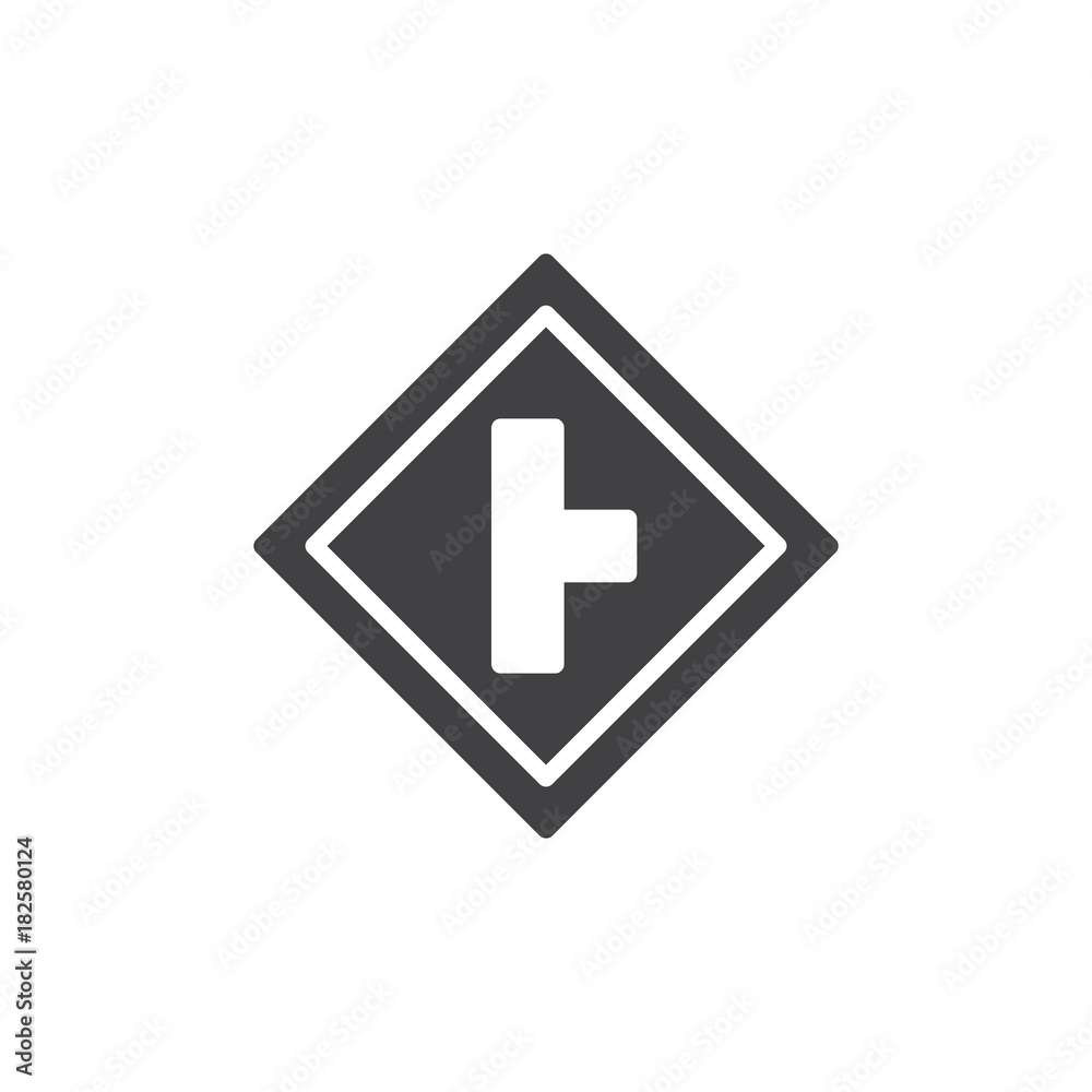 Right turn road sign icon vector, filled flat sign, solid pictogram isolated on white. Symbol, logo illustration.