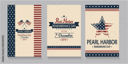 Pearl Harbor Remembrance day card set. vector illustration.