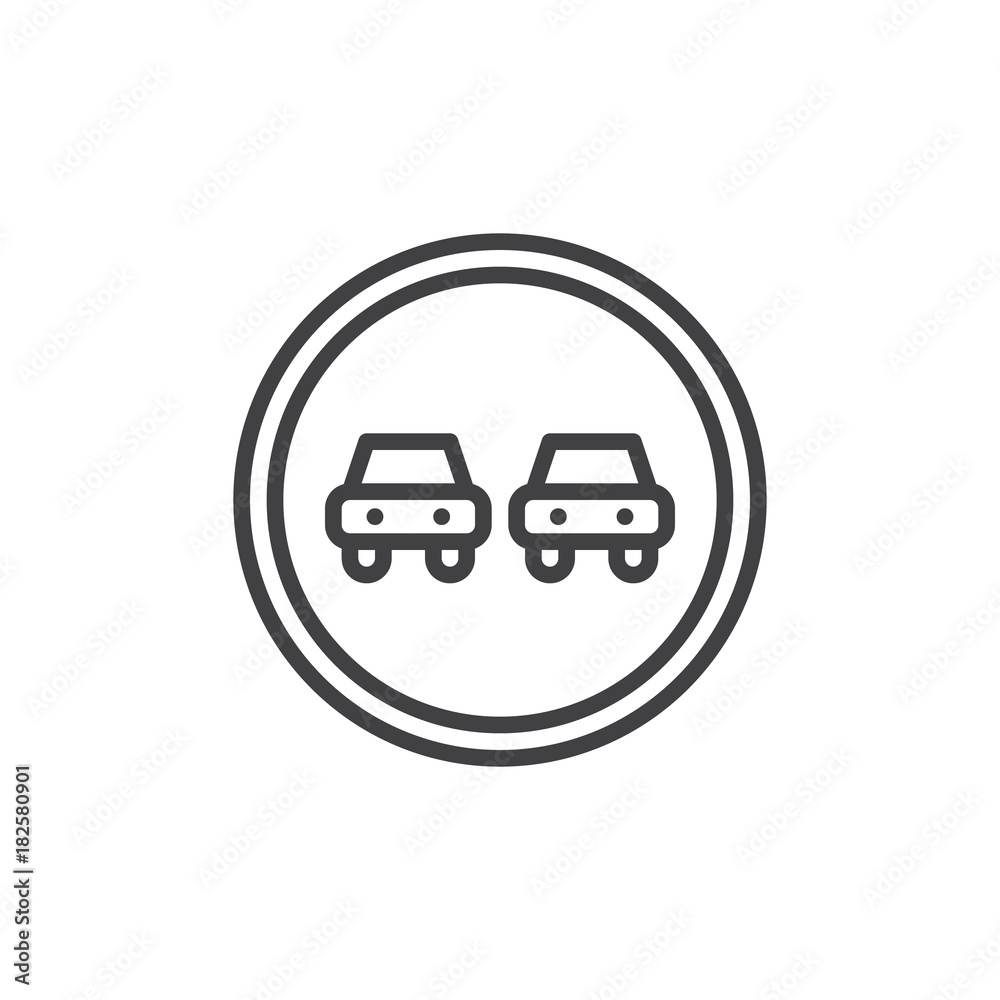 No overtaking road traffic sign line icon, outline vector sign, linear style pictogram isolated on white. Symbol, logo illustration. Editable stroke