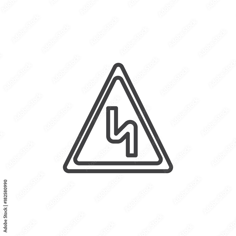 Curves ahead line icon, outline vector sign, linear style pictogram isolated on white. Danger turns road sign symbol, logo illustration. Editable stroke Curves ahead line icon, outline vector sign, linear style pictogram isolated on white. Danger turns road sign symbol, logo illustration. Editable stroke