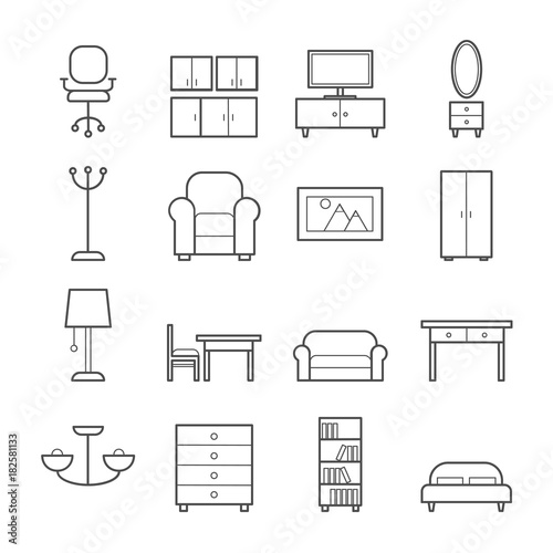 Collection of furniture vector outline icons. Line iocns for web, print, mobile apps design photo