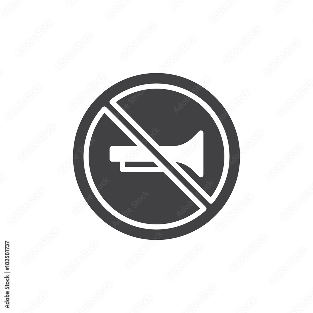 No horn prohibited road signs icon vector, filled flat sign, solid pictogram isolated on white. Symbol, logo illustration. No horn prohibited road signs icon vector, filled flat sign, solid pictogram isolated on white. Symbol, logo illustration.