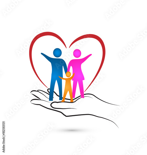 Loving heart family and caring hand, vector