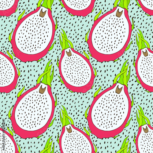 Seamless pitaya fruit pattern. Vector illustration for menu, wallpapers and scrapbooks.