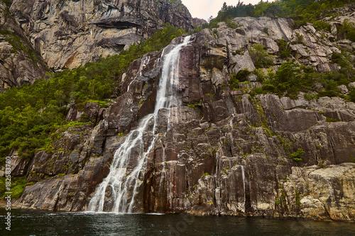 Natural waterfall in the fjord near Stavanger in Norway