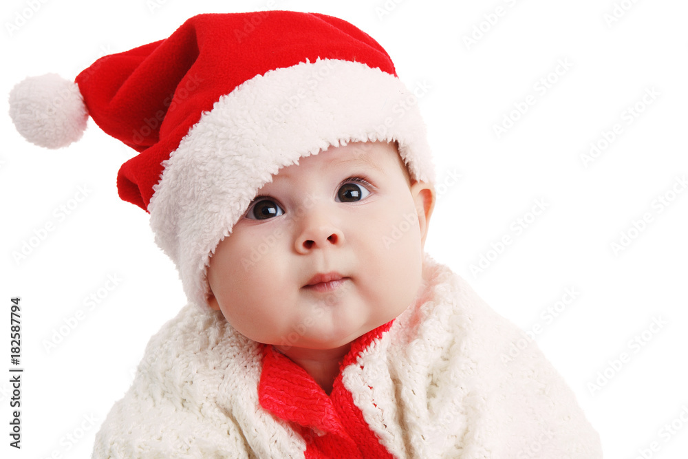 Beautiful girl in Christmas costume with Christmas balls toys. In Studio on white background isolated Beautiful girl in Christmas costume with Christmas balls toys. In Studio on white background isolated
