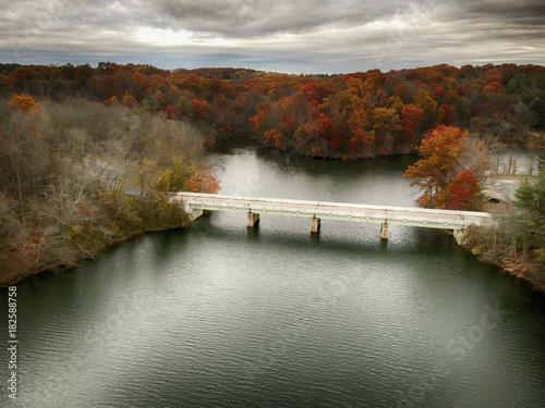 Drone shot of bridge Prettyboy Reservoir Park, Hampstead, Maryla photo