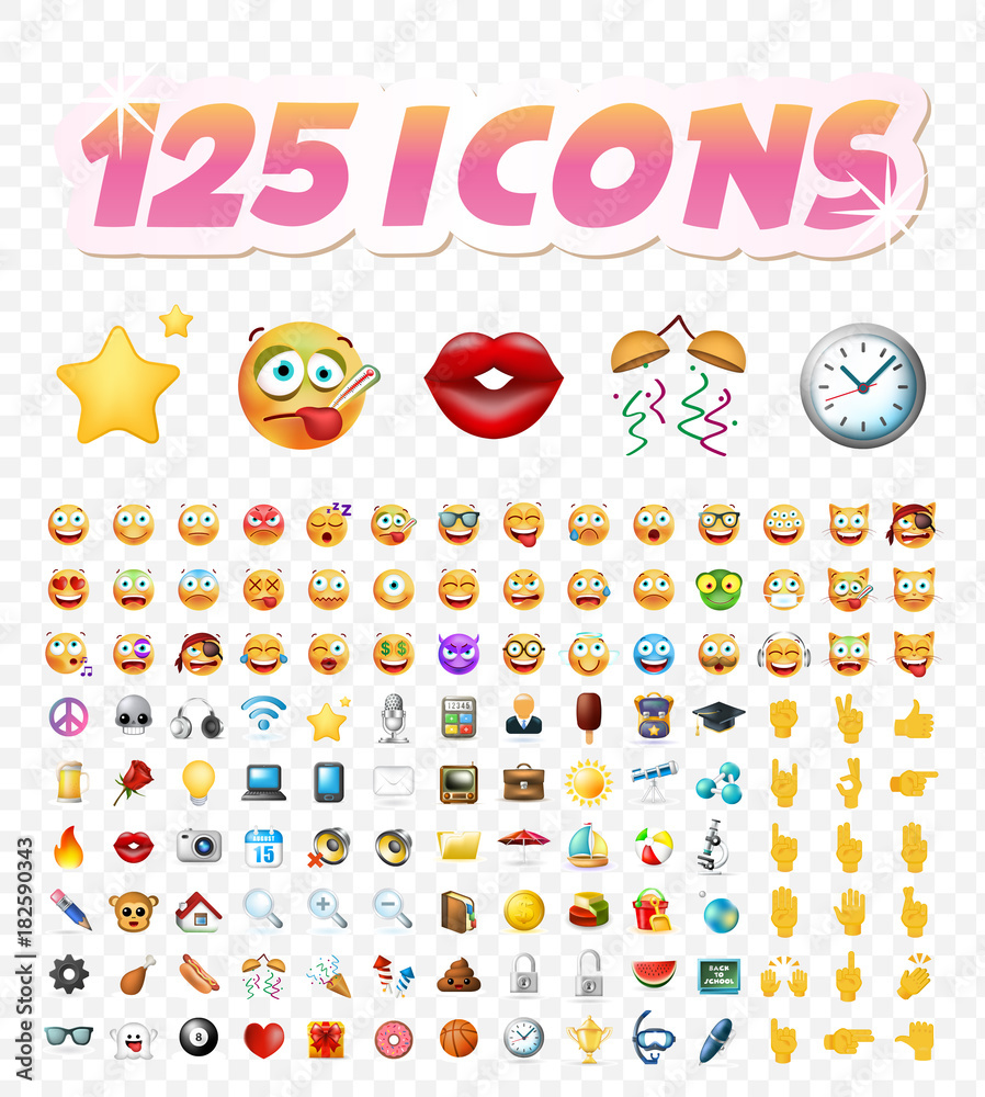 Set of Realistic Cute Icons on Transparent Background . Isolated Vector Illustration 