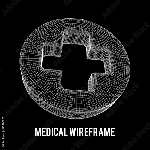 First aid medical cross wireframe low poly mesh, vector symbol illustration
