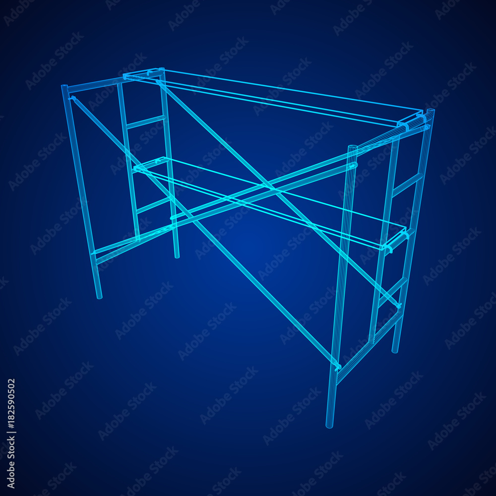 Scaffolding construction furniture wireframe blueprint. Linear outline illustration Scaffolding construction furniture wireframe blueprint. Linear outline illustration