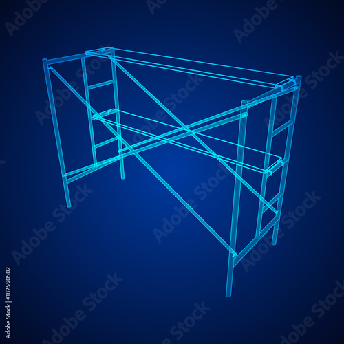 Scaffolding construction furniture wireframe blueprint. Linear outline illustration