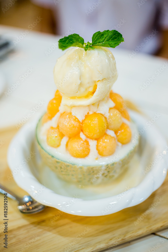 ice cream with melon and bingsu ice cream with melon and bingsu