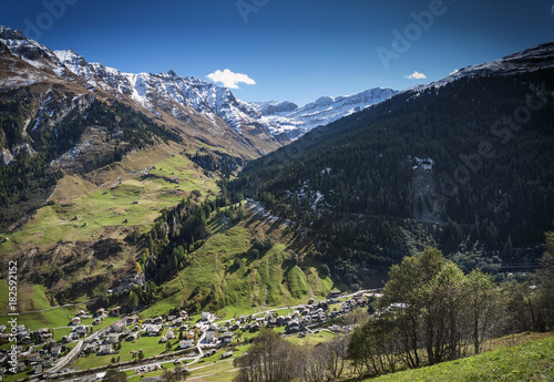 vals village alpine valley landscape in central alps switzerland